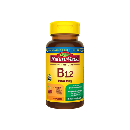 NATURE MADE B12 1000 MCG  SUBLINGUAL | 50 Tabletas Sabor Cereza