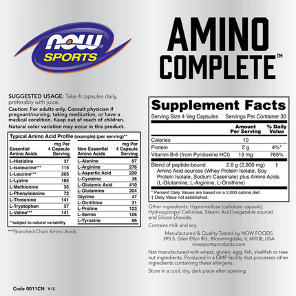 NOW SPORTS Amino Complete, Complejo de Aminoacidos | 120 veg caps