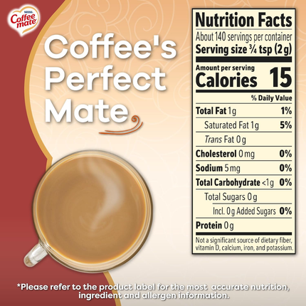 Coffee-Mate | Coffee Creamer Sabor Vanilla Caramel Sin Azúcar | 289 gramos
