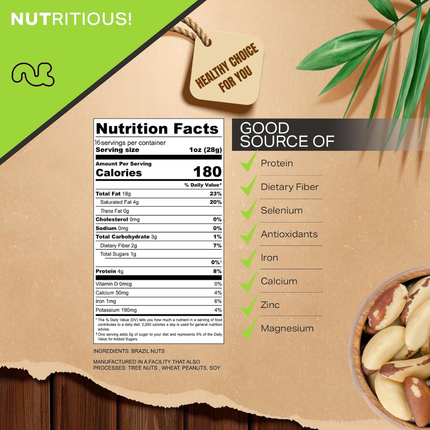 Nut Cravings | Nueces de Brasil Crudas Sin Sal Sin Cascara | 454 gramos