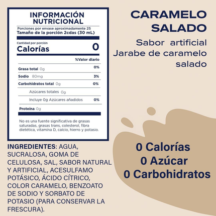 Jordan's Skinny Syrups | Jarabe endulzante para cafe y repostería sin azúcar | sabor caramelo salado | 750 ml
