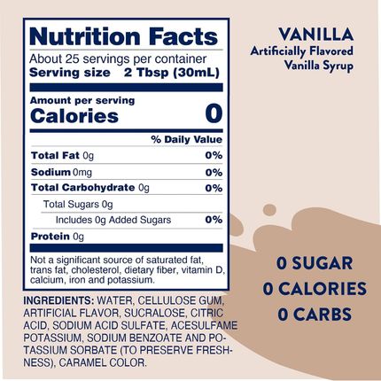 Jordan's Skinny Syrups | Jarabe endulzante para cafe y repostería sin azúcar | sabor vainilla | 750 ml