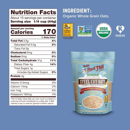 Bob's Red Mill Steel Cut Oats | Avena Orgánica Corte Afilado | 680g