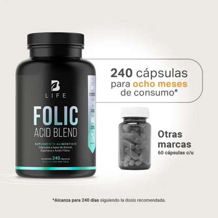 B LIFE Ácido Fólico con Brócoli y Espinaca | 240 Cápsulas