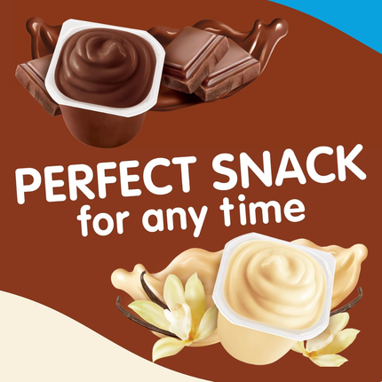 Snack Pack | Paquete de Aperitivos sin Azúcar | Pudding Chocolate & Vainilla | Paquete familiar | 12 unidades