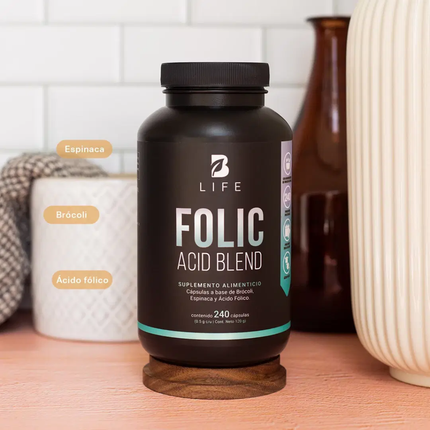 B LIFE Ácido Fólico con Brócoli y Espinaca | 240 Cápsulas