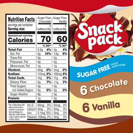 Snack Pack | Paquete de Aperitivos sin Azúcar | Pudding Chocolate & Vainilla | Paquete familiar | 12 unidades